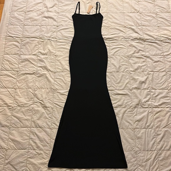 Skims soft lounge long slip dress in black onyx